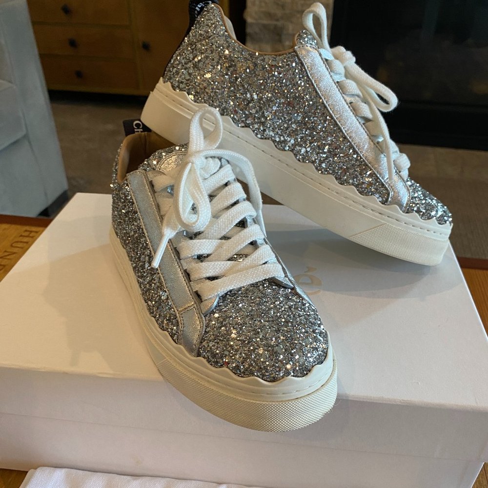Authentic Chloe Lauren Sneakers Glitter + Nappa 6